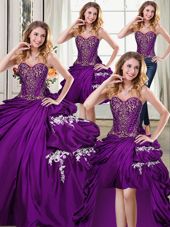 Four Piece Pick Ups Ball Gowns Vestidos de Quinceanera Purple Sweetheart Taffeta Sleeveless Floor Length Lace Up