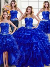 Four Piece Organza Sleeveless Floor Length Quinceanera Gowns and Beading and Ruffles