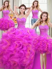 On Sale Four Piece Organza Sleeveless Floor Length Sweet 16 Dress and Beading and Ruffles