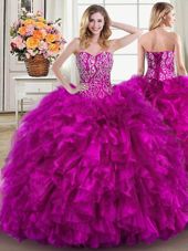 Multi-color Sweetheart Neckline Beading and Ruffles 15 Quinceanera Dress Sleeveless Lace Up