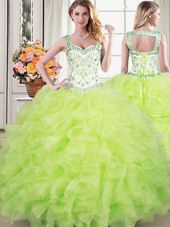 Floor Length Lace Up Quinceanera Dresses Multi-color and In for Military Ball and Sweet 16 and Quinceanera with Beading and Ruffled Layers