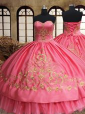 Charming Sleeveless Floor Length Beading and Embroidery Lace Up 15 Quinceanera Dress with Pink