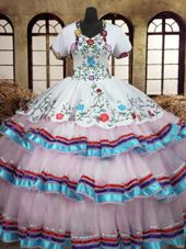 Cheap Straps Sleeveless Organza and Taffeta Vestidos de Quinceanera Embroidery and Ruffled Layers Lace Up