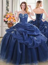 Enchanting Sweetheart Sleeveless Quinceanera Gown Floor Length Beading and Pick Ups Navy Blue Organza