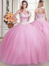 Modest Sleeveless Lace Up Floor Length Beading 15th Birthday Dress