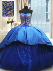 High Quality Royal Blue Sleeveless Court Train Beading and Embroidery With Train Quinceanera Dress