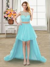 Scoop High Low A-line Sleeveless Aqua Blue Pageant Dress Womens Zipper