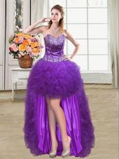 Sweet Ball Gowns Pageant Dress Womens Eggplant Purple Sweetheart Tulle Sleeveless Mini Length Lace Up