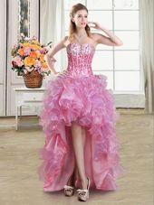 Clearance Pink Sleeveless High Low Sequins Lace Up Pageant Dress Wholesale