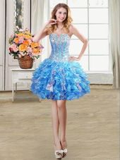Ideal Sequins Mini Length Ball Gowns Sleeveless Baby Blue High School Pageant Dress Lace Up