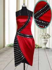 Halter Top Sleeveless Side Zipper Knee Length Beading Celebrity Inspired Dress