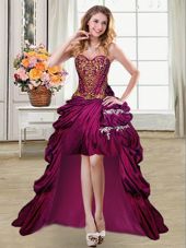 Simple Fuchsia Lace Up Sweetheart Beading and Appliques and Pick Ups Cocktail Dresses Taffeta Sleeveless