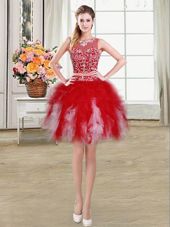 Beauteous Scoop Red Zipper Winning Pageant Gowns Beading and Ruffles Sleeveless Mini Length