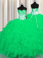 Organza Sleeveless Floor Length Sweet 16 Dresses and Appliques and Ruffles