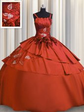 Sophisticated Rust Red Sleeveless Floor Length Beading and Embroidery Lace Up Sweet 16 Dress
