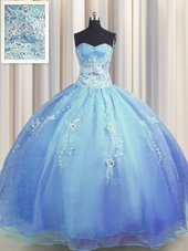 Zipper Up Blue Sweetheart Neckline Beading and Appliques Quinceanera Dress Sleeveless Zipper