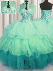 Pretty Visible Boning Bling-bling Ball Gowns Sweet 16 Dresses Multi-color Sweetheart Organza Sleeveless Floor Length Lace Up