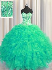 Teal Ball Gowns Sweetheart Sleeveless Taffeta Floor Length Lace Up Beading and Appliques 15 Quinceanera Dress