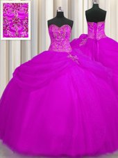Sweetheart Sleeveless Tulle Ball Gown Prom Dress Beading Lace Up