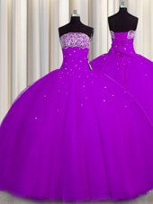 New Arrival Really Puffy Tulle Sleeveless Floor Length 15 Quinceanera Dress and Beading and Sequins