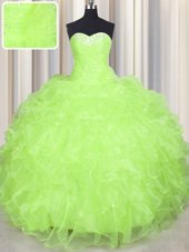 Floor Length Yellow Green Vestidos de Quinceanera Sweetheart Sleeveless Lace Up