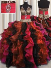 Colorful Visible Boning Two Tone Beading and Ruffles Vestidos de Quinceanera Multi-color Lace Up Sleeveless Floor Length