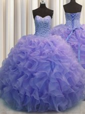 Sleeveless Beading and Ruffles Lace Up Sweet 16 Dress