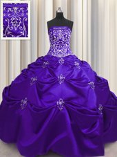 Glorious Purple Ball Gowns Beading and Appliques and Embroidery Quinceanera Dresses Lace Up Taffeta Sleeveless Floor Length