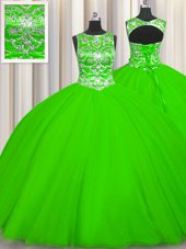 Attractive Scoop Sleeveless Tulle Lace Up Sweet 16 Dresses for Military Ball and Sweet 16 and Quinceanera