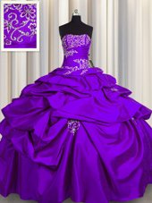 Noble Taffeta Sleeveless Floor Length 15th Birthday Dress and Beading and Appliques