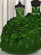 Smart Embroidery Sleeveless Beading and Appliques and Pick Ups Lace Up Quince Ball Gowns