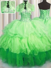 Wonderful Visible Boning Bling-bling Ball Gowns Organza Sweetheart Sleeveless Beading and Ruffled Layers Asymmetrical Lace Up Ball Gown Prom Dress