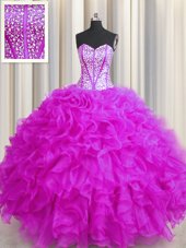 Sleeveless Beading and Ruffles and Ruffled Layers Lace Up Quinceanera Gowns