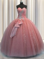 Coral Red Organza Lace Up V-neck Sleeveless High Low Quinceanera Dresses Beading and Ruffles