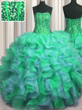 Unique Zipple Up Cap Sleeves Beading and Appliques Zipper Quinceanera Dresses with Black Brush Train