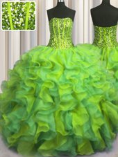 Visible Boning Beaded Bodice Floor Length Lace Up 15 Quinceanera Dress Multi-color and In for Military Ball and Sweet 16 and Quinceanera with Beading and Ruffles