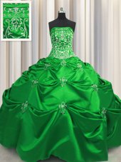 On Sale Beading and Appliques and Embroidery Sweet 16 Dress Green Lace Up Sleeveless Floor Length