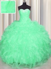 Graceful Sleeveless Lace Up Floor Length Beading and Ruffles Quinceanera Gown
