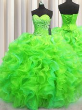 Floor Length Green 15 Quinceanera Dress Sweetheart Sleeveless Lace Up