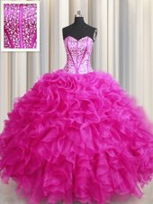 High End Baby Blue Lace Up Sweetheart Beading and Ruffled Layers Sweet 16 Dress Organza Sleeveless