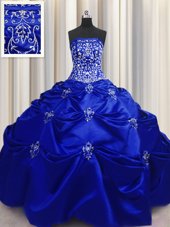 Royal Blue Strapless Neckline Beading and Appliques and Embroidery Quinceanera Gowns Sleeveless Lace Up