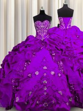 Artistic Sequins Purple Sweetheart Neckline Beading and Embroidery and Ruffles Sweet 16 Dress Sleeveless Lace Up