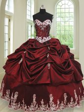 Latest Pick Ups Ball Gowns Quinceanera Gown Wine Red Sweetheart Taffeta Sleeveless Floor Length Lace Up