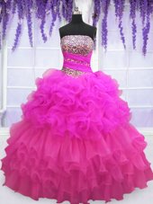 Sleeveless Lace Up Floor Length Beading and Ruffled Layers and Pick Ups Vestidos de Quinceanera