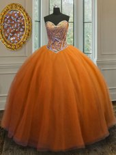 Orange Sweetheart Neckline Beading 15th Birthday Dress Sleeveless Lace Up