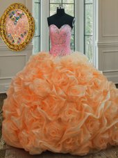 Orange Organza Lace Up Sweet 16 Dress Sleeveless Floor Length Beading