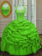 Fantastic Straps Straps Pick Ups Cap Sleeves Taffeta Lace Up Ball Gown Prom Dress for Military Ball and Sweet 16 and Quinceanera