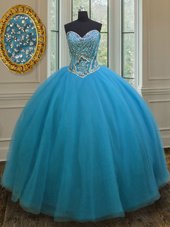 Clearance Teal Sleeveless Tulle Lace Up Sweet 16 Dresses for Military Ball and Sweet 16 and Quinceanera