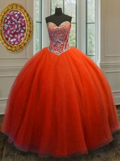 Red 15th Birthday Dress Military Ball and Sweet 16 and Quinceanera and For with Beading Sweetheart Sleeveless Lace Up