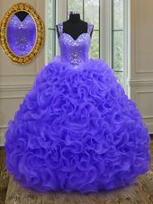 Floor Length Purple Quince Ball Gowns Straps Sleeveless Zipper